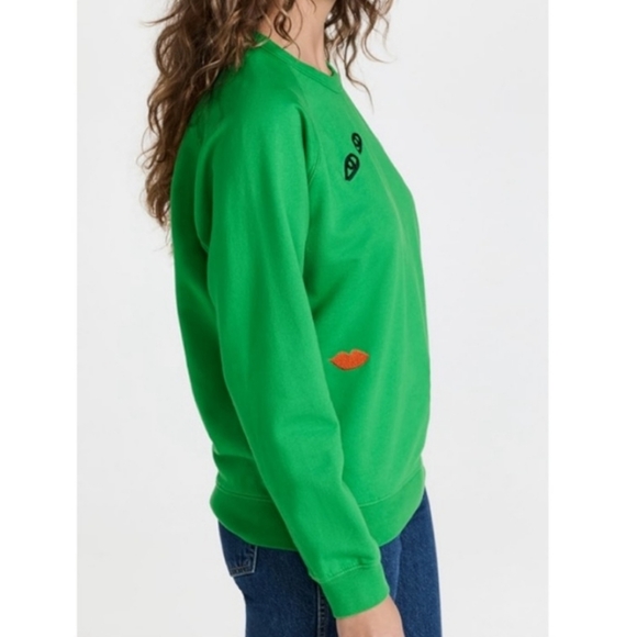 Clare V Sweatshirt French Terry Embroidered Green Size L - Picture 2 of 9